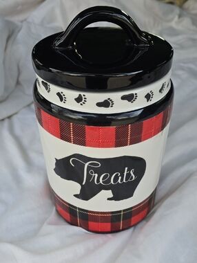 Buffalo Plaid "Treats" Ceramic Canister Treat Jar